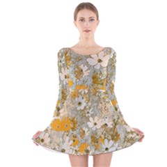 Cosmos Flowers Sepia Color Long Sleeve Velvet Skater Dress by DinkovaArt