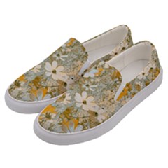 Cosmos Flowers Sepia Color Men s Canvas Slip Ons by DinkovaArt