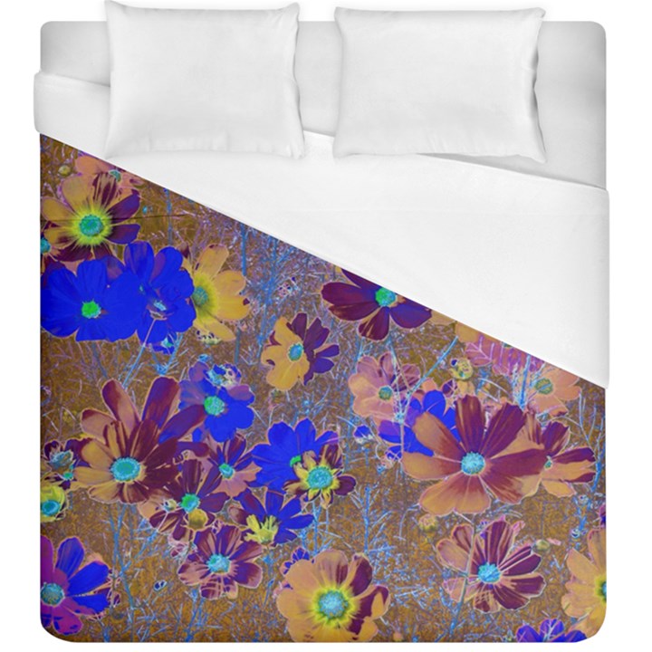 Cosmos Flowers Brown Blue Duvet Cover (King Size)