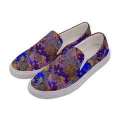 Cosmos Flowers Brown Blue Women s Canvas Slip Ons by DinkovaArt