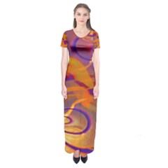 Infinity Painting Orange Short Sleeve Maxi Dress by DinkovaArt