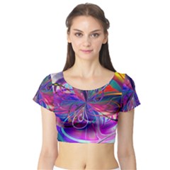 Rainbow Painting Pattern 2 Short Sleeve Crop Top by DinkovaArt