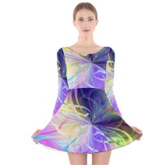 Rainbow Painting Patterns 3 Long Sleeve Velvet Skater Dress by DinkovaArt