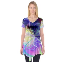 Rainbow Painting Patterns 3 Short Sleeve Tunic  by DinkovaArt