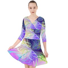 Rainbow Painting Patterns 3 Quarter Sleeve Front Wrap Dress by DinkovaArt