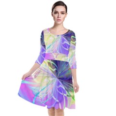 Rainbow Painting Patterns 3 Quarter Sleeve Waist Band Dress by DinkovaArt