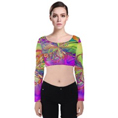 Rainbow Painting Pattern 4 Velvet Long Sleeve Crop Top by DinkovaArt