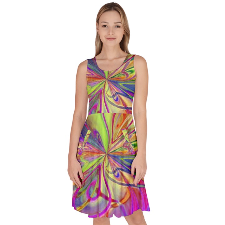 Rainbow Painting Pattern 4 Knee Length Skater Dress With Pockets