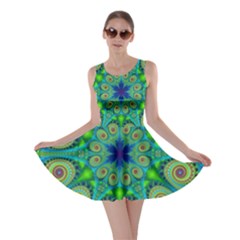 Peacock Mandala Kaleidoscope Arabesque Pattern Skater Dress by SpinnyChairDesigns