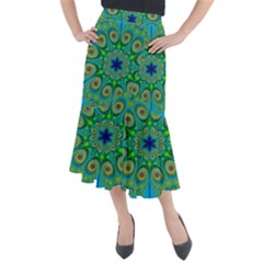 Peacock Mandala Kaleidoscope Arabesque Pattern Midi Mermaid Skirt by SpinnyChairDesigns