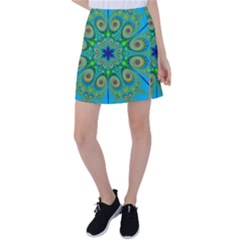 Peacock Mandala Kaleidoscope Arabesque Pattern Tennis Skirt by SpinnyChairDesigns