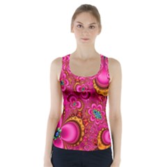 Abstract Pink Gold Floral Print Pattern Racer Back Sports Top by SpinnyChairDesigns