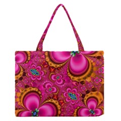 Abstract Pink Gold Floral Print Pattern Zipper Medium Tote Bag by SpinnyChairDesigns