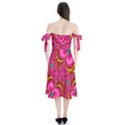 Abstract Pink Gold Floral Print Pattern Shoulder Tie Bardot Midi Dress View2