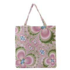 Pastel Pink Abstract Floral Print Pattern Grocery Tote Bag by SpinnyChairDesigns