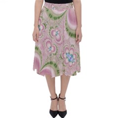 Pastel Pink Abstract Floral Print Pattern Classic Midi Skirt by SpinnyChairDesigns