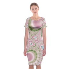 Pastel Pink Abstract Floral Print Pattern Classic Short Sleeve Midi Dress by SpinnyChairDesigns