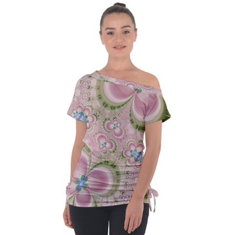 Pastel Pink Abstract Floral Print Pattern Tie-up Tee by SpinnyChairDesigns