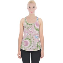 Pastel Pink Abstract Floral Print Pattern Piece Up Tank Top