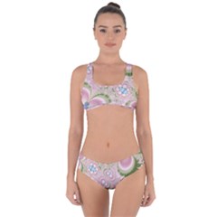Pastel Pink Abstract Floral Print Pattern Criss Cross Bikini Set