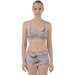Pastel Pink Abstract Floral Print Pattern Perfect Fit Gym Set