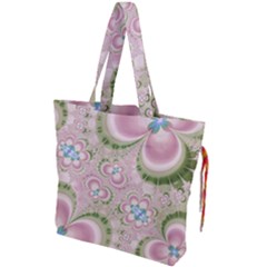 Pastel Pink Abstract Floral Print Pattern Drawstring Tote Bag
