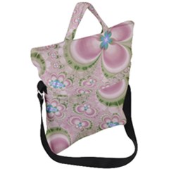 Pastel Pink Abstract Floral Print Pattern Fold Over Handle Tote Bag