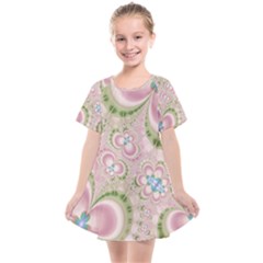 Pastel Pink Abstract Floral Print Pattern Kids  Smock Dress by SpinnyChairDesigns