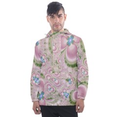 Pastel Pink Abstract Floral Print Pattern Men s Front Pocket Pullover Windbreaker by SpinnyChairDesigns