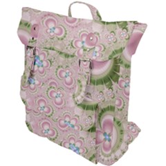 Pastel Pink Abstract Floral Print Pattern Buckle Up Backpack