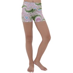 Pastel Pink Abstract Floral Print Pattern Kids  Lightweight Velour Yoga Shorts