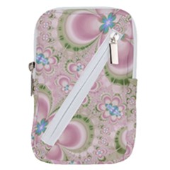 Pastel Pink Abstract Floral Print Pattern Belt Pouch Bag (small)