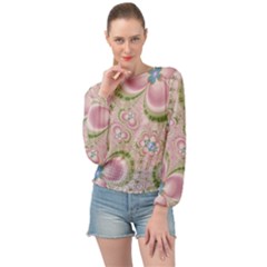 Pastel Pink Abstract Floral Print Pattern Banded Bottom Chiffon Top