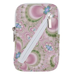 Pastel Pink Abstract Floral Print Pattern Belt Pouch Bag (large) by SpinnyChairDesigns