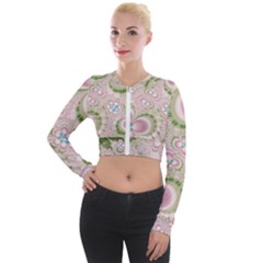 Pastel Pink Abstract Floral Print Pattern Long Sleeve Cropped Velvet Jacket
