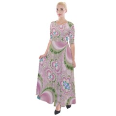 Pastel Pink Abstract Floral Print Pattern Half Sleeves Maxi Dress