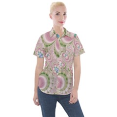 Pastel Pink Abstract Floral Print Pattern Women s Short Sleeve Pocket Shirt