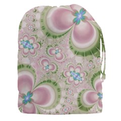 Pastel Pink Abstract Floral Print Pattern Drawstring Pouch (3xl) by SpinnyChairDesigns