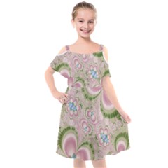 Pastel Pink Abstract Floral Print Pattern Kids  Cut Out Shoulders Chiffon Dress by SpinnyChairDesigns