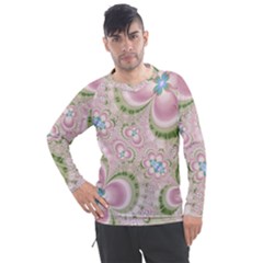 Pastel Pink Abstract Floral Print Pattern Men s Pique Long Sleeve Tee