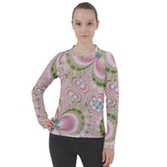 Pastel Pink Abstract Floral Print Pattern Women s Pique Long Sleeve Tee