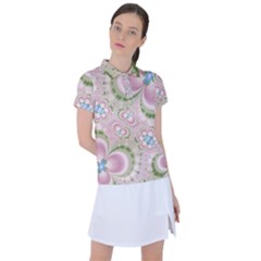 Pastel Pink Abstract Floral Print Pattern Women s Polo Tee