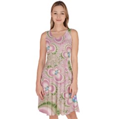 Pastel Pink Abstract Floral Print Pattern Knee Length Skater Dress With Pockets