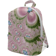 Pastel Pink Abstract Floral Print Pattern Zip Up Backpack