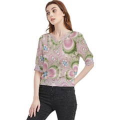 Pastel Pink Abstract Floral Print Pattern Quarter Sleeve Blouse