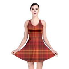 Red Brown Orange Plaid Pattern Reversible Skater Dress