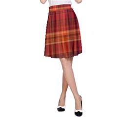 Red Brown Orange Plaid Pattern A-line Skirt by SpinnyChairDesigns