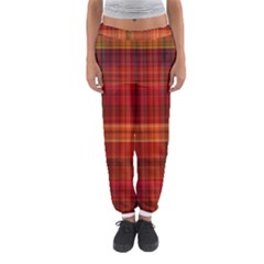 Red Brown Orange Plaid Pattern Women s Jogger Sweatpants