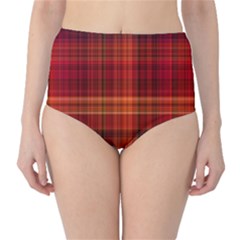 Red Brown Orange Plaid Pattern Classic High-waist Bikini Bottoms