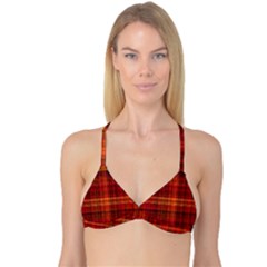 Red Brown Orange Plaid Pattern Reversible Tri Bikini Top